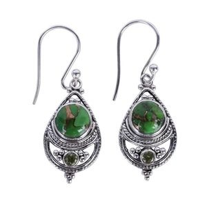 NEW Antique Style Green Turquoise Silver Earrings